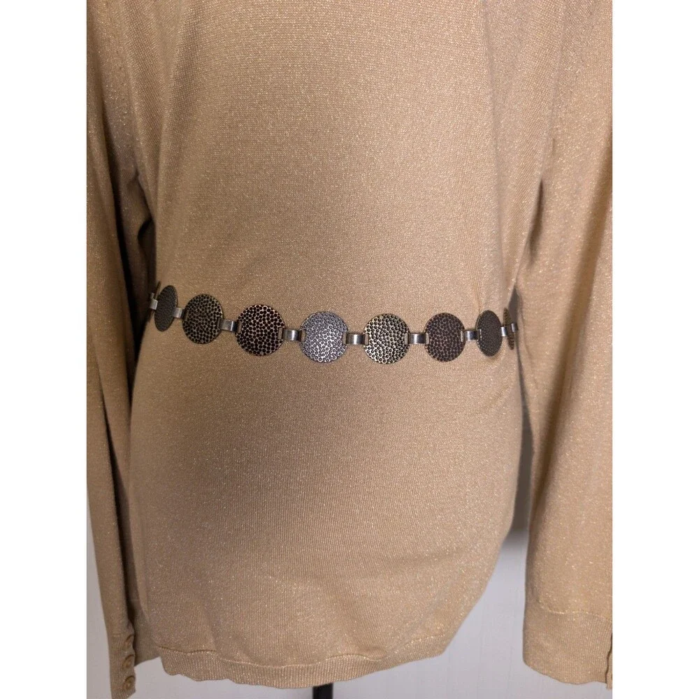 Womens Tri Color Silver Gold Tone Hammered Circle Metal Link Chain Belt XL  42
